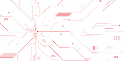 Vectors Abstract connecting red lines and dots. AIsolated abstract digital AI chip or semiconductor with circuit board wires and electronics components.