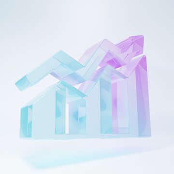 Frosted glass Financial growth increase icon isolated on white background. Increasing revenue. Minimalism concept. 3D render illustration