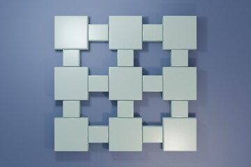 Obraz premium Grey Blockchain technology icon isolated on purple-blue background. Cryptocurrency data. Abstract geometric block chain network technology business. Minimalism concept. 3D render illustration