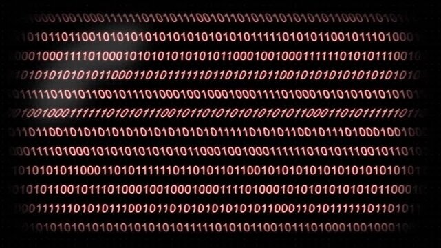 Animation of red circles over binary coding on black background