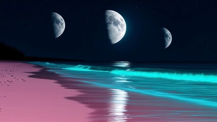 Moonlit Beach at Night