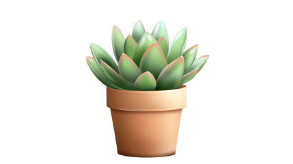 Fototapeta premium Small Green Echeveria Succulent Plant in Terracotta Pot Isolated on White
