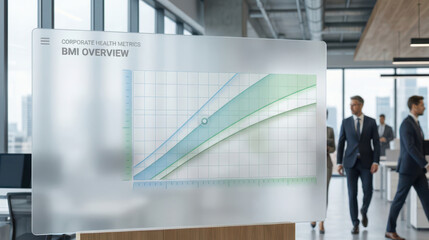 Corporate health metrics bmi chart overview in modern office environment with business professionals