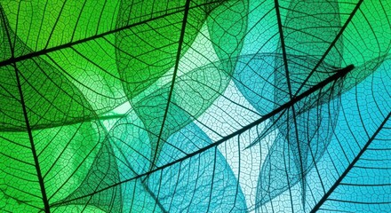 Translucent Skeleton Leaves Green Blue Gradient Macro