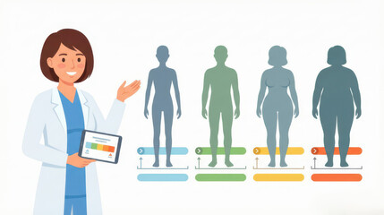 Health awareness event bmi chart insights medical office infographic display bright environment patient perspective