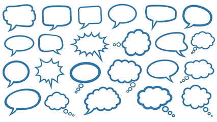 Collection of Blue Outlined Speech Bubbles in Various Shapes and Styles.