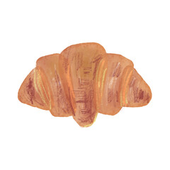 水彩と色鉛筆の手描きおやつイラスト。一つのクロワッサン