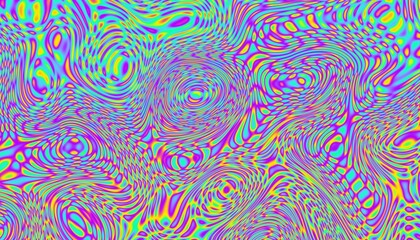 Psychedelic rainbow ridged topological map pattern background texture. Trippy hippy abstract wavy...