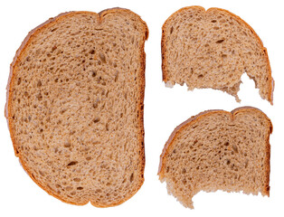 Isolated set of unleavened bread slices whole and halfs on a white background