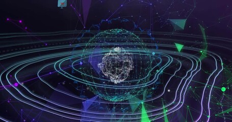 Animation of globe with network of connections over data processing - Powered by Adobe