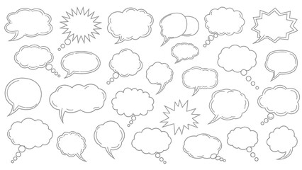 Collection of Various Comic Speech Bubbles Outlines in Different Shapes.