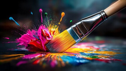 Vibrant paint splash with brush creativity.