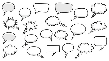 Assorted Comic Speech Bubbles and Thought Clouds in Various Shapes.