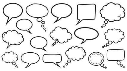 Fototapeta premium Collection of Black and White Comic Speech Bubbles for Communication.