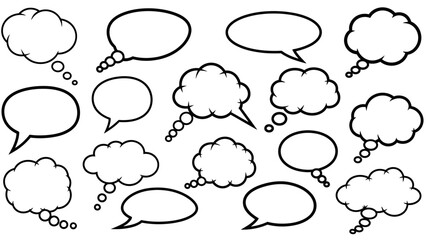 Fototapeta premium Collection of Black and White Comic Speech Bubbles with Various Shapes and Styles.