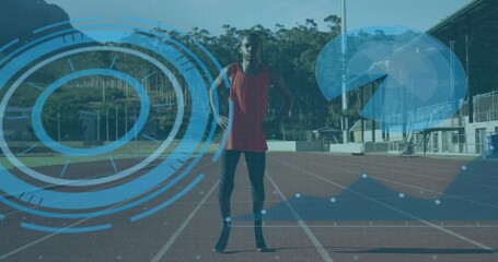 Animation of data processing over disabled african american male runner - Powered by Adobe