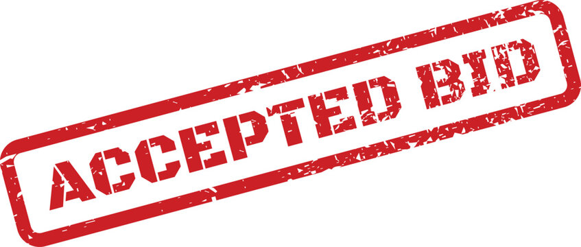 Red textured rubber stamp indicating an accepted bid for procurement and project proposal documentation