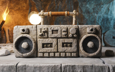 Entertainment in the Stone Age: boombox in a cave