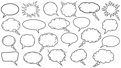 Fototapeta premium Diverse Collection of Comic Book Speech Bubbles in Black Outlines.