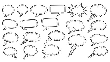 Fototapeta premium Collection of Black and White Speech Bubbles with Various Shapes and Styles.