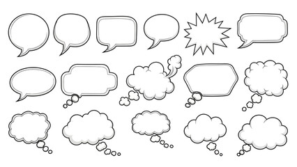 Fototapeta premium Collection of Comic Speech Bubbles and Thought Clouds in Various Shapes.