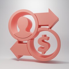 Pink Job promotion exchange money icon isolated on pink background. Success, achievement, motivation business symbol, growth. Minimalism concept. 3D render illustration