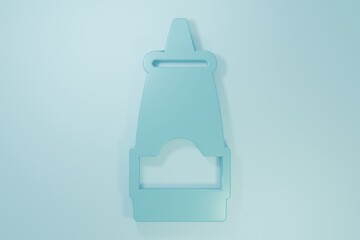 Fototapeta premium Blue Sauce bottle icon isolated on blue background. Ketchup, mustard and mayonnaise bottles with sauce for fast food. Minimalism concept. 3D render illustration