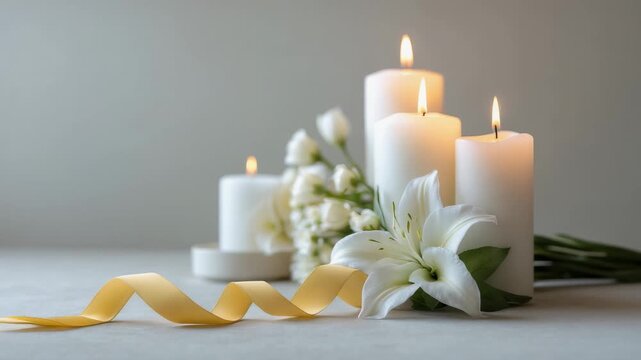 Candles and flowers arranged on a table for a special occasion or gathering