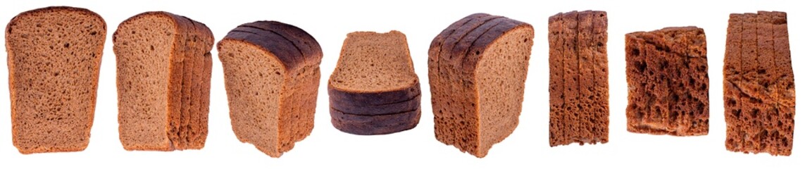 Isolated set of brown bread slices on a white background