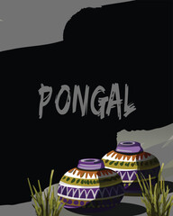 Harvest festival celebration featuring decorative earthen pots and vibrant Pongal greetings artwork illustration background