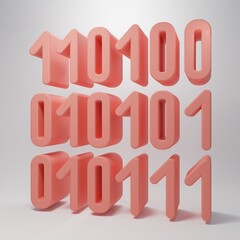 Pink Binary code icon isolated on pink background. Minimalism concept. 3D render illustration