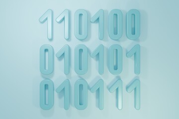 Blue Binary code icon isolated on blue background. Minimalism concept. 3D render illustration