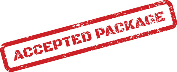 Textured red rubber stamp marking an accepted package for delivery tracking or logistical operations