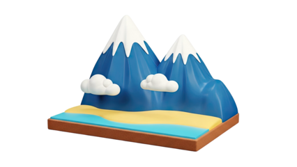 3D Render of Stylized Mountain Landscape with Beach and Ocean