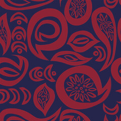 Navy Red Paisley abstract seamless pattern design