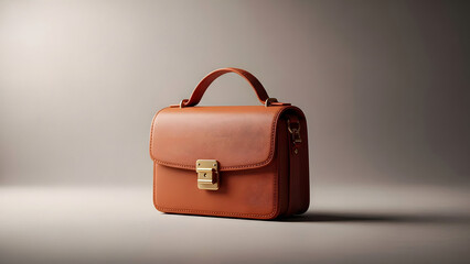 Brown leather handbag with gold lock and handle