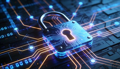 Futuristic cybersecurity protection shield with glowing check mark, digital data network security concept, privacy defense, antivirus encryption, and online safety technology background illustration