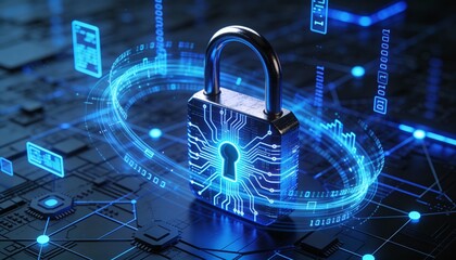 Futuristic cybersecurity protection shield with glowing check mark, digital data network security concept, privacy defense, antivirus encryption, and online safety technology background illustration