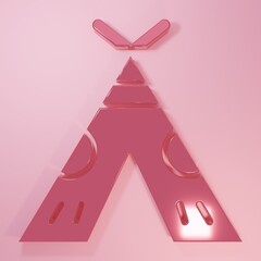 Pink Traditional indian teepee or wigwam icon isolated on pink background. Indian tent. Minimalism concept. 3D render illustration © Kostiantyn