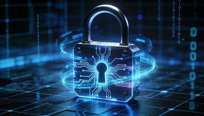 Futuristic cybersecurity protection shield with glowing check mark, digital data network security concept, privacy defense, antivirus encryption, and online safety technology background illustration