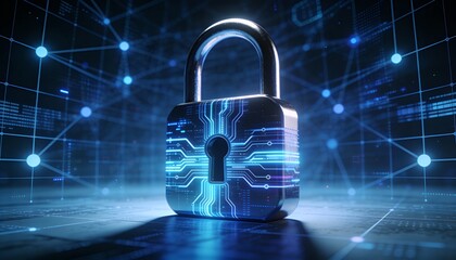 Futuristic cybersecurity protection shield with glowing check mark, digital data network security concept, privacy defense, antivirus encryption, and online safety technology background illustration