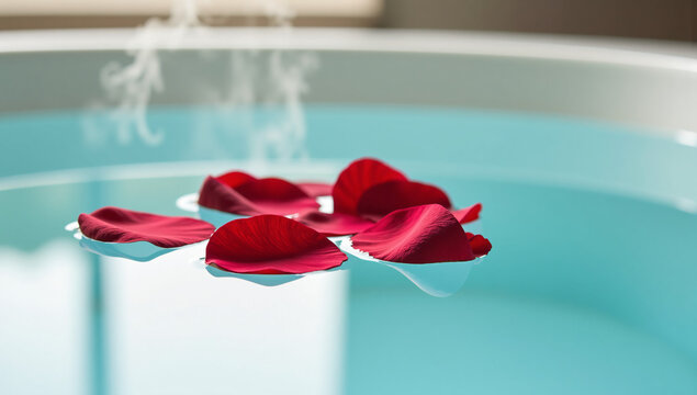 Rose petals floating in bathtub - Powered by Adobe