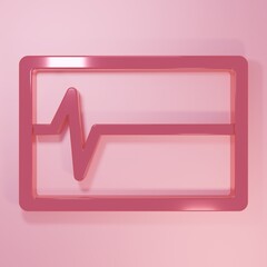 Pink Beat dead in monitor icon isolated on pink background. ECG showing death. Minimalism concept. 3D render illustration