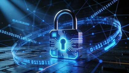 Futuristic cybersecurity protection shield with glowing check mark, digital data network security concept, privacy defense, antivirus encryption, and online safety technology background illustration