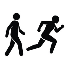 Human Figure Walking Forward Silhouette Vector Icon, Solid Black Minimalist Design with Natural Posture Representing Movement, Progress, and Pedestrian Activity