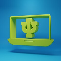 Green Online psychological counseling distance icon isolated on blue background. Psychotherapy, psychological help, psychiatrist online consulting. Minimalism concept. 3D render illustration