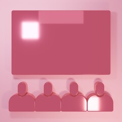 Pink Cinema auditorium with screen icon isolated on pink background. Minimalism concept. 3D render illustration