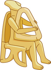 Harp Player, ancient Greece Cycladic figurine. Historical Greek sculpture, marble decorative idol. Vintage, archaeological musician stone figure. Vector illustration