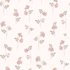 seamless floral pattern, textile pattern, fabric print in classic vintage style on light background, timeless floral, soft color flower. surface design for home textile, wallpaper pattern, print ready