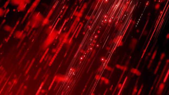 Red light moves in patterns with lines and code symbols, creating a modern visual display for various digital projects